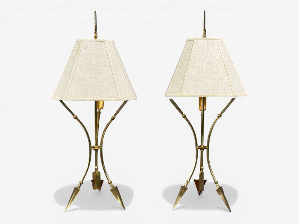 Maison Jansen Style, Arrow Motif Table Lamps, Bronze, France, 1970s