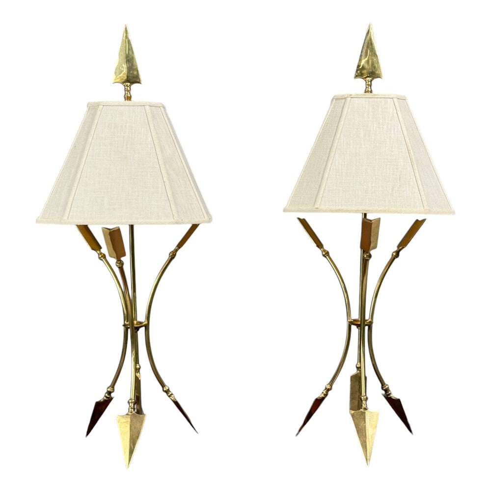 Maison Jansen Style, Arrow Motif Table Lamps, Bronze, France, 1970s