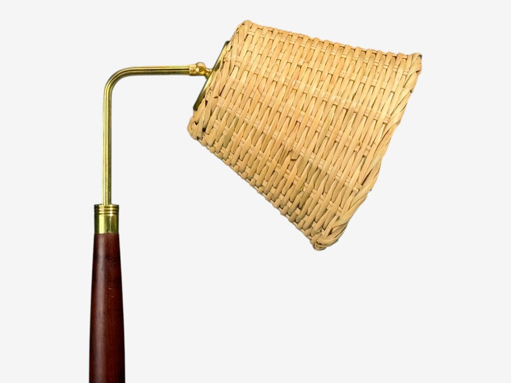 Laoni Belysning, Swedish Modern, Floor Lamp, Stained Wood, Brass, Sweden, 1960s