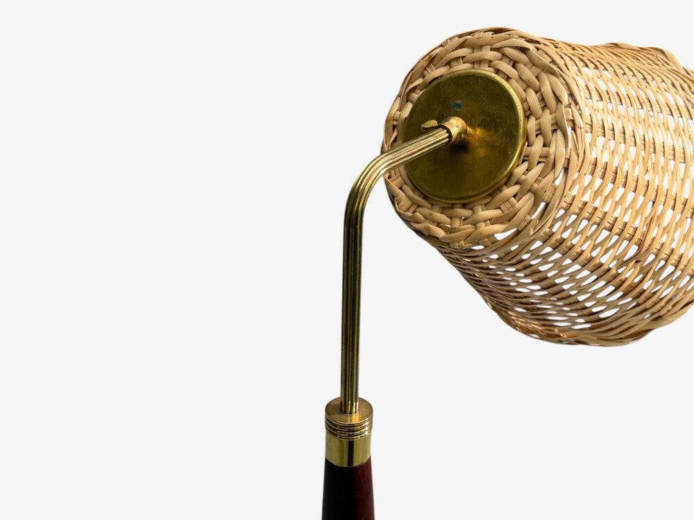 Laoni Belysning, Swedish Modern, Floor Lamp, Stained Wood, Brass, Sweden, 1960s