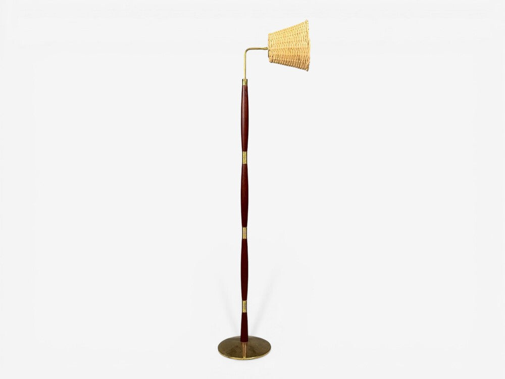 Laoni Belysning, Swedish Modern, Floor Lamp, Stained Wood, Brass, Sweden, 1960s