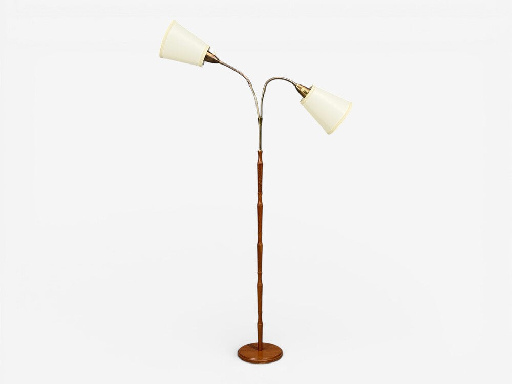 Swedish Modern, Adjustable Floor Lamp, Wood, Brass, Sweden, 1960s