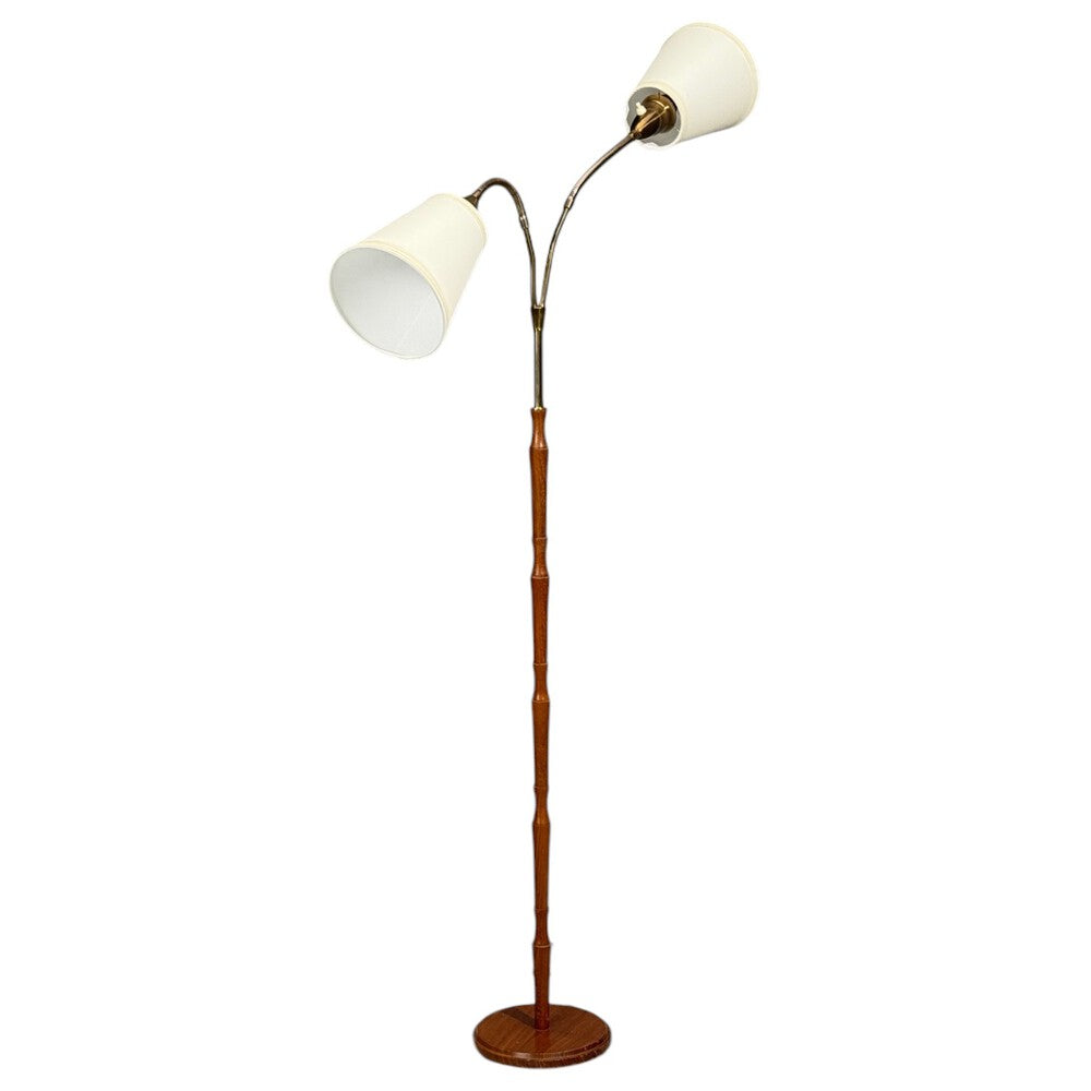 Swedish Modern, Adjustable Floor Lamp, Wood, Brass, Sweden, 1960s