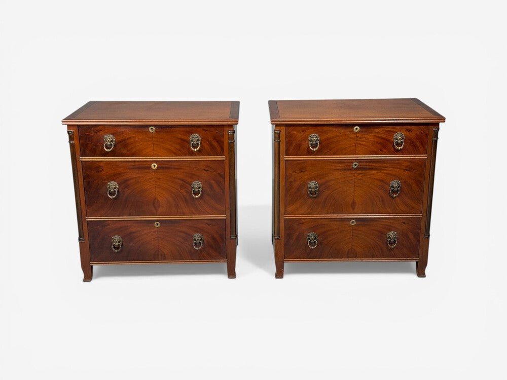 French Empire, Small Commodes, Flame Mahogany, Brass, USA, 1940s