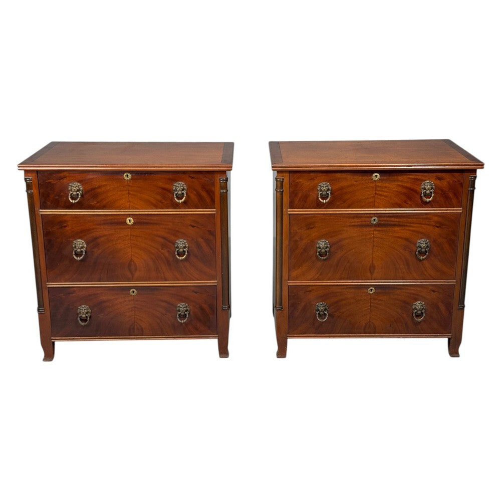 French Empire, Small Commodes, Flame Mahogany, Brass, USA, 1940s