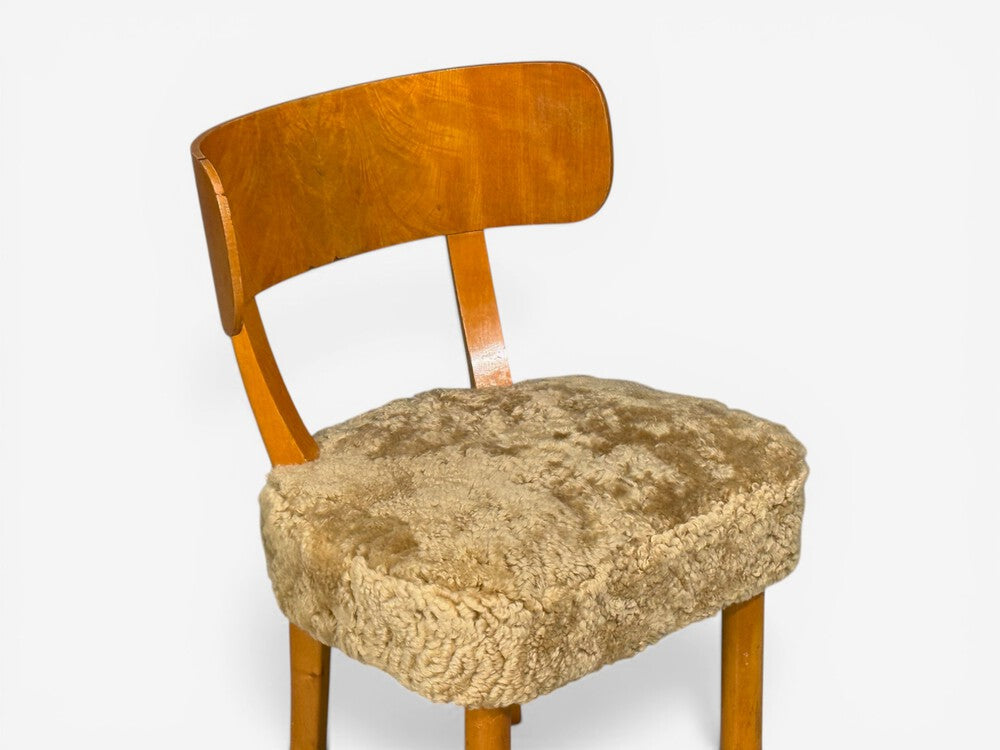 Axel Einar Hjorth, Rare Birka Chairs, Birch, Honey Sheepskin, Sweden, 1930s