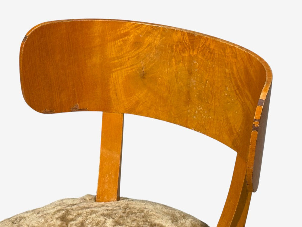 Axel Einar Hjorth, Rare Birka Chairs, Birch, Honey Sheepskin, Sweden, 1930s