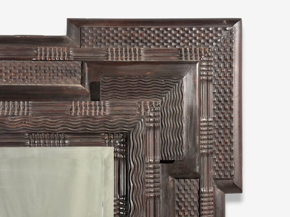 Baroque, Monumental Dutch Ripple Frame Wall Mirror, Ebonized Wood, 19th c.