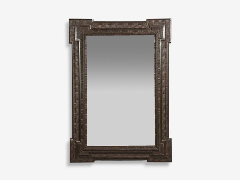 Baroque, Monumental Dutch Ripple Frame Wall Mirror, Ebonized Wood, 19th c.