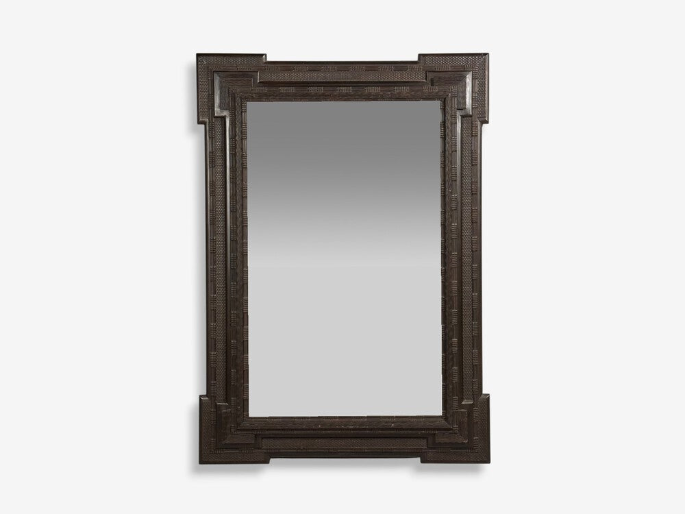 Baroque, Monumental Dutch Ripple Frame Wall Mirror, Ebonized Wood, 19th c.
