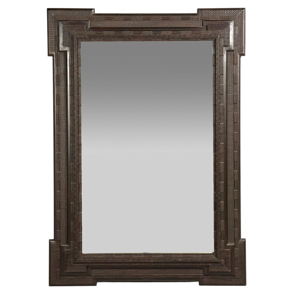 Baroque, Monumental Dutch Ripple Frame Wall Mirror, Ebonized Wood, 19th c.