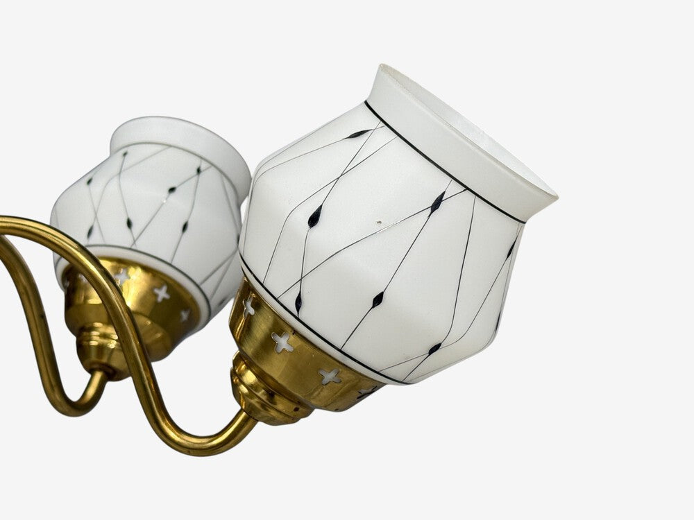 Swedish Modern, Pendant Light, Opaline Glass, Brass, Plastic, Sweden, 1930s