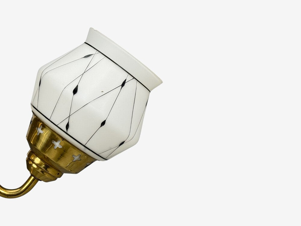 Swedish Modern, Pendant Light, Opaline Glass, Brass, Plastic, Sweden, 1930s