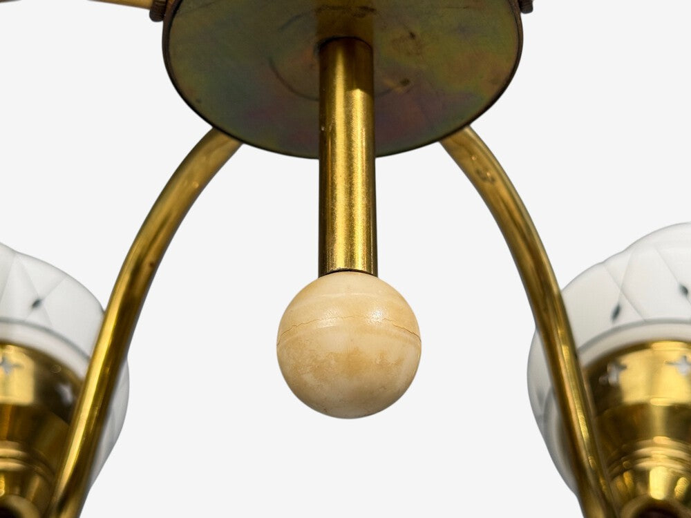 Swedish Modern, Pendant Light, Opaline Glass, Brass, Plastic, Sweden, 1930s