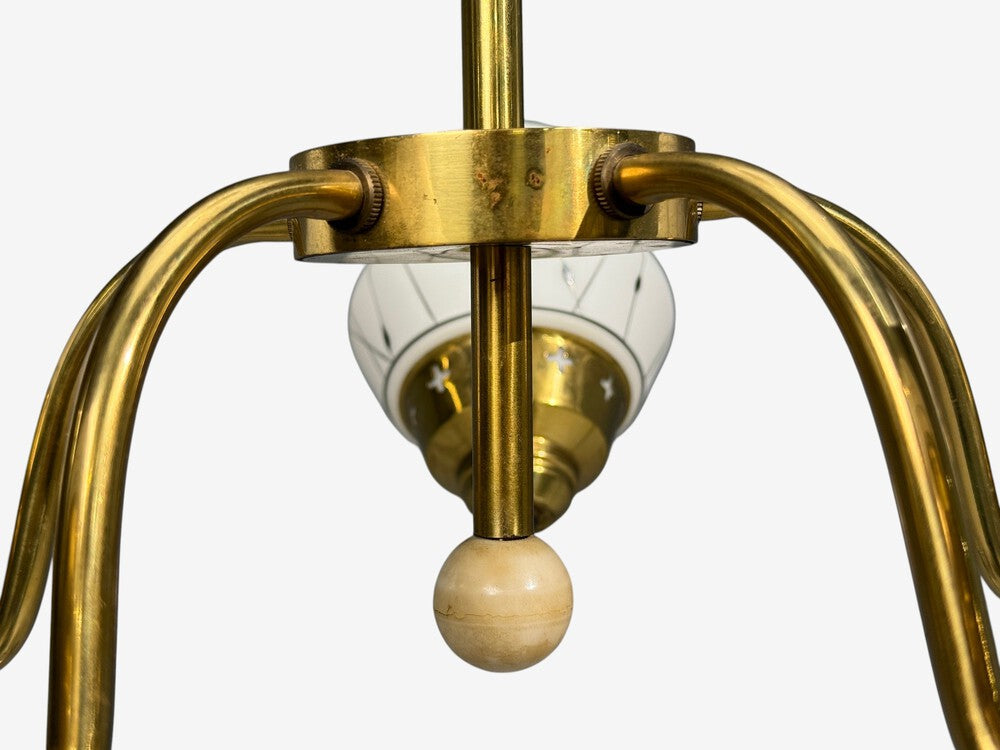 Swedish Modern, Pendant Light, Opaline Glass, Brass, Plastic, Sweden, 1930s
