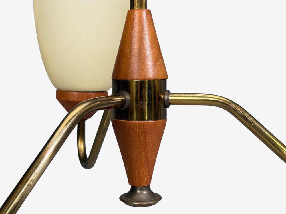 Swedish Modern, Pendant Light, Teak, Brass, Glass, Sweden, 1950s