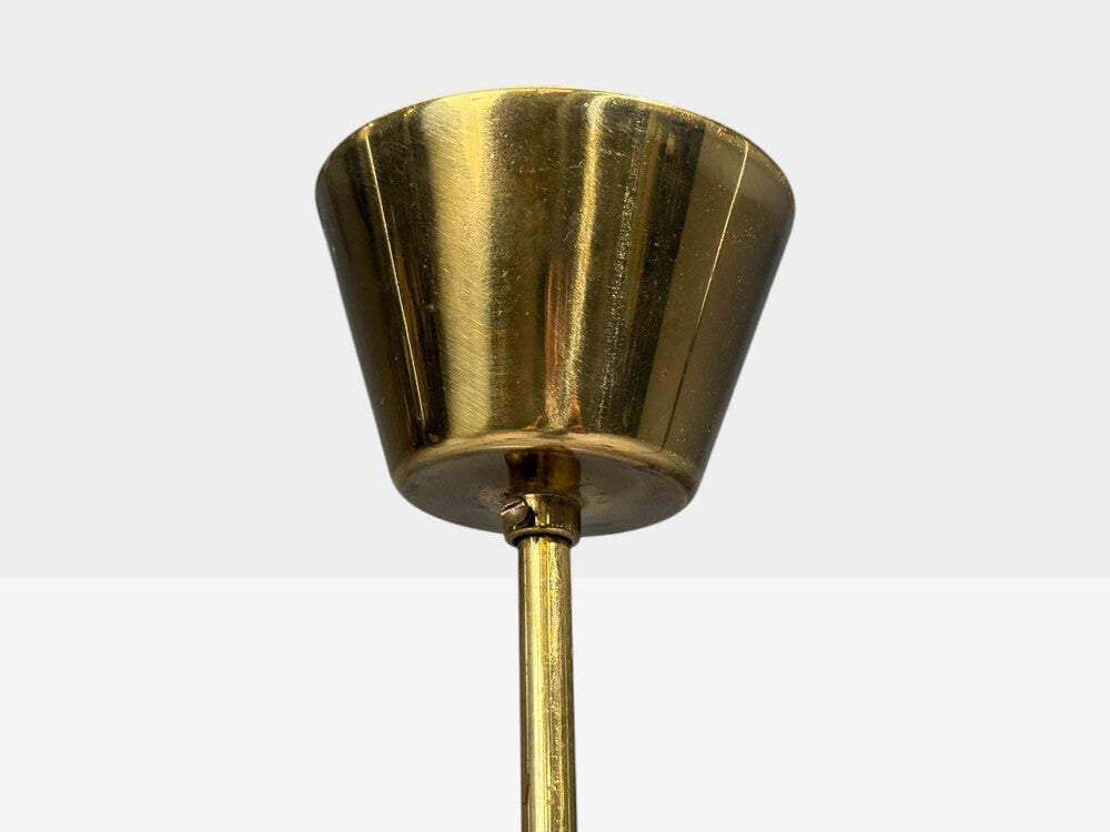 Swedish Modern, Pendant Light, Teak, Brass, Glass, Sweden, 1950s