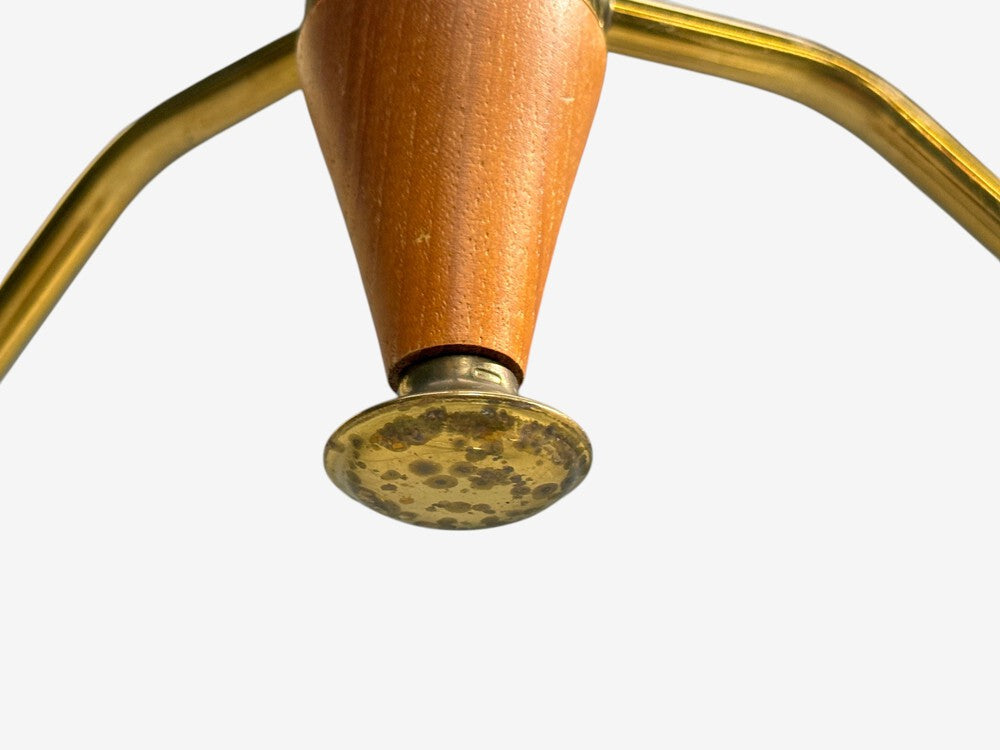 Swedish Modern, Pendant Light, Teak, Brass, Glass, Sweden, 1950s