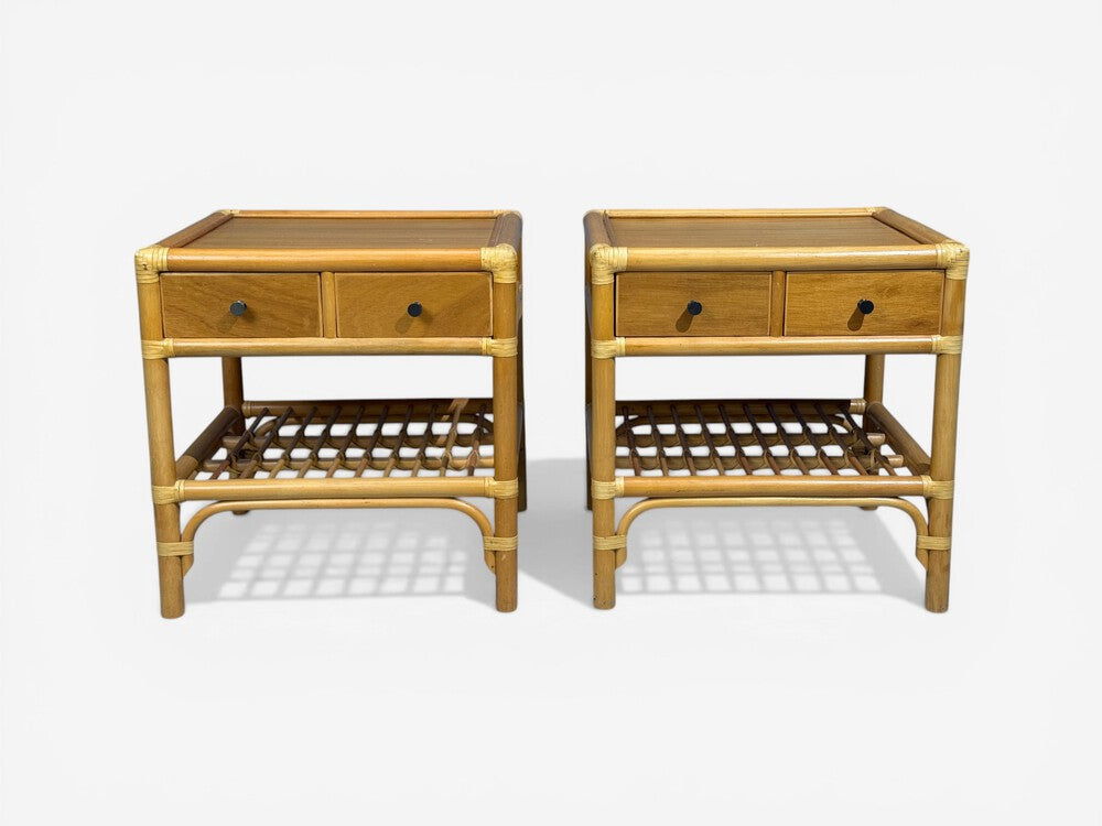 Kenneth Bergenblad, Nightstands, Bamboo, Rattan, Brass, Sweden, 1970s