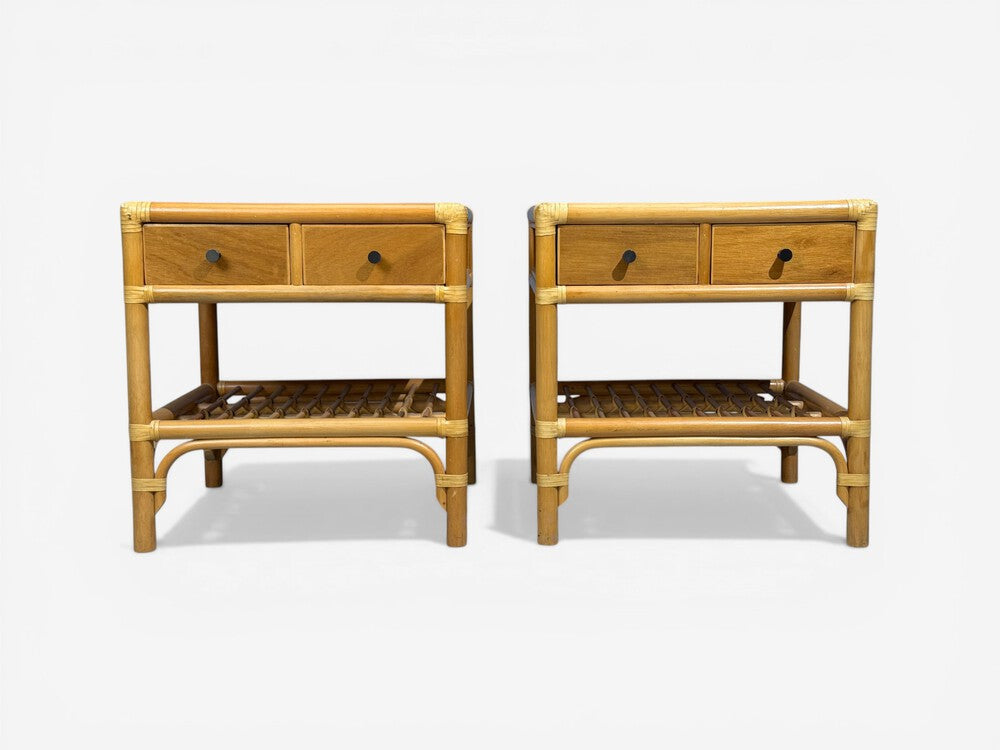Kenneth Bergenblad, Nightstands, Bamboo, Rattan, Brass, Sweden, 1970s