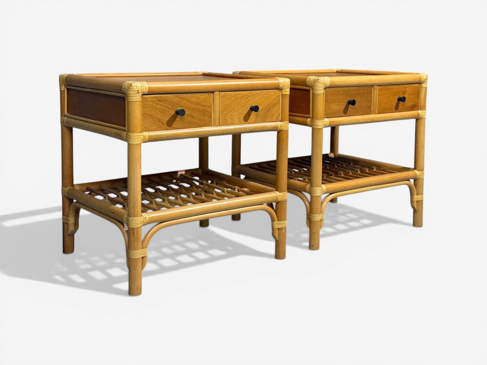 Kenneth Bergenblad, Nightstands, Bamboo, Rattan, Brass, Sweden, 1970s