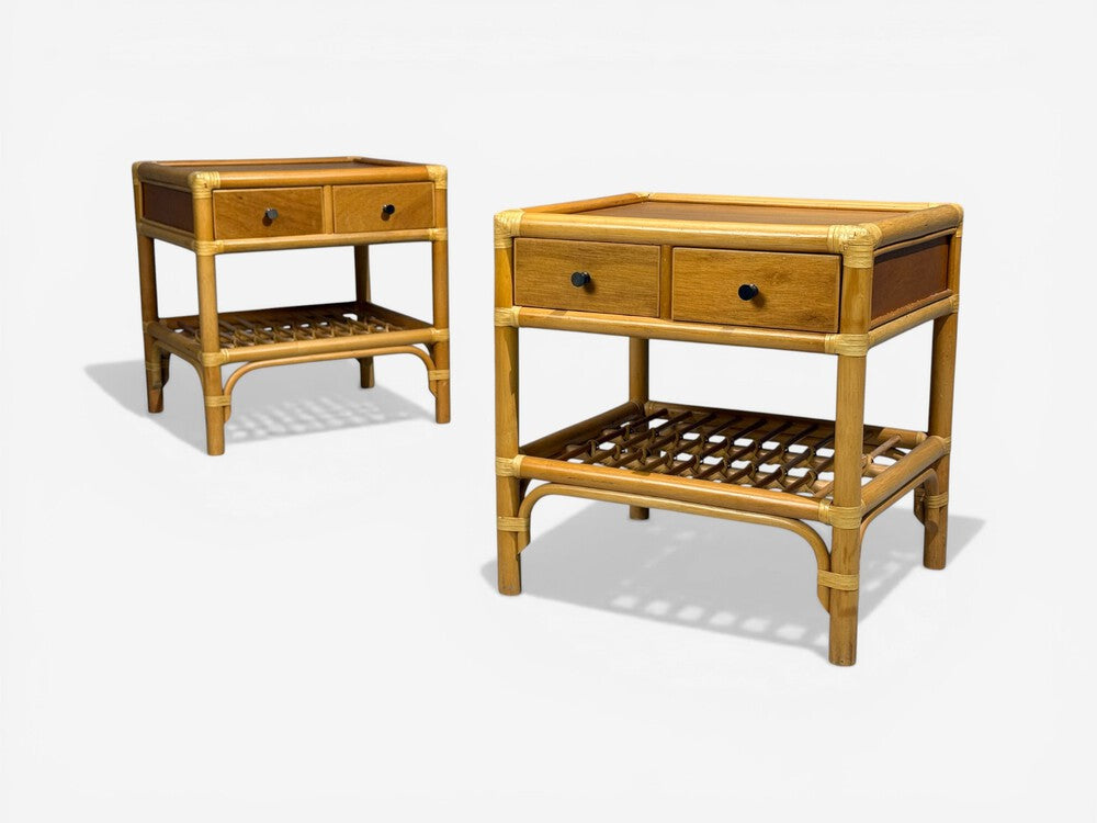 Kenneth Bergenblad, Nightstands, Bamboo, Rattan, Brass, Sweden, 1970s