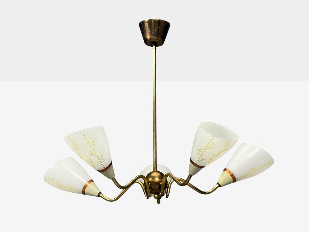 Swedish Modern, Pendant Light, Opaline Glass, Brass, Sweden, 1940s