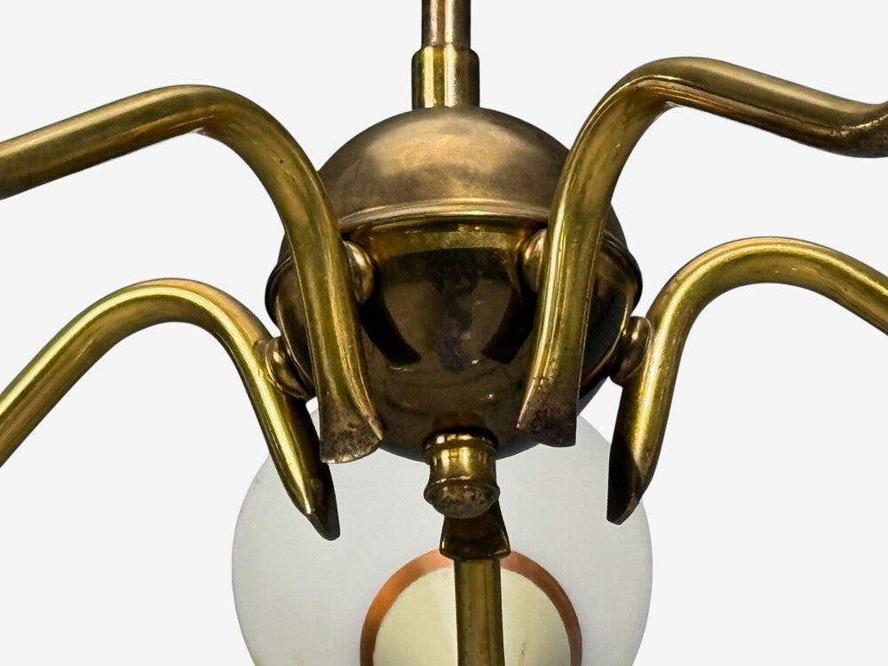 Swedish Modern, Pendant Light, Opaline Glass, Brass, Sweden, 1940s
