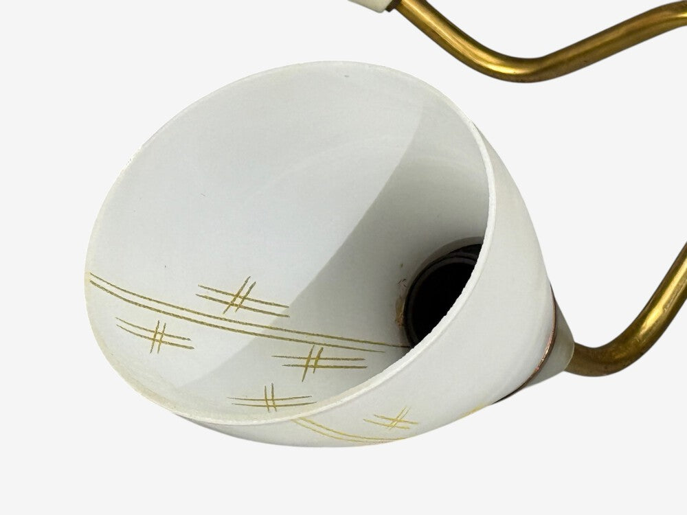 Swedish Modern, Pendant Light, Opaline Glass, Brass, Sweden, 1940s