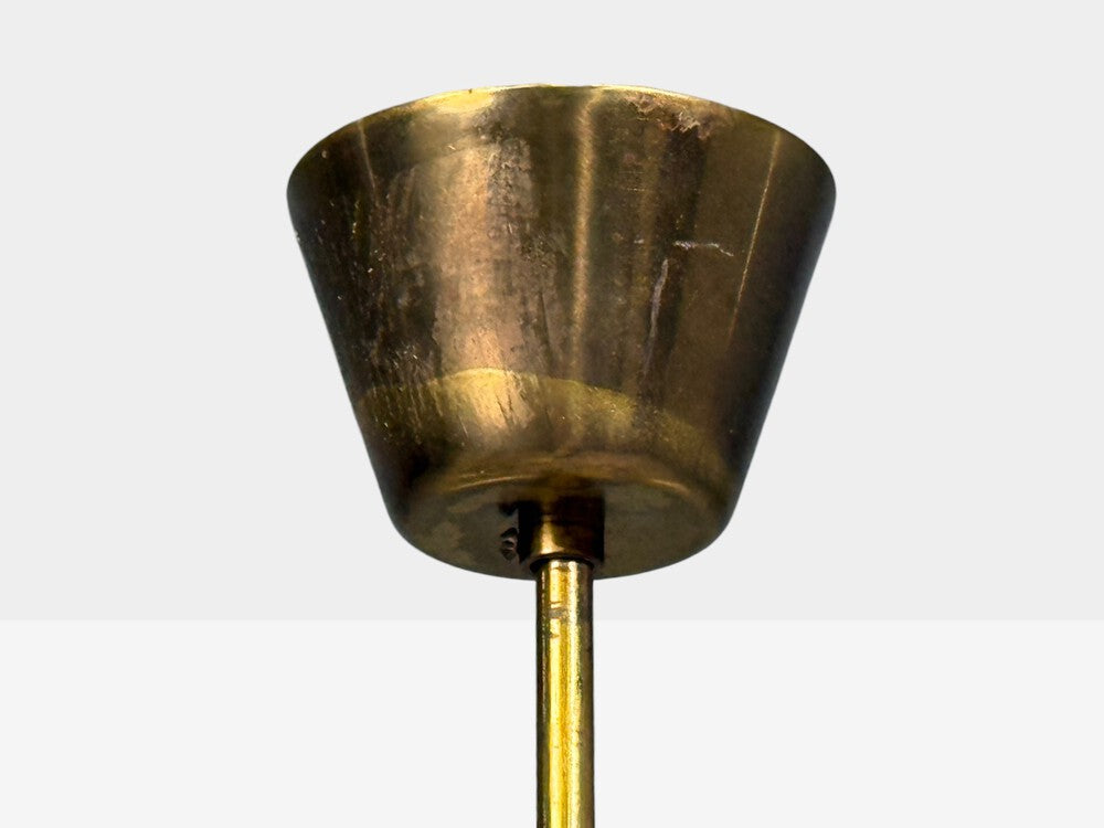 Swedish Modern, Pendant Light, Opaline Glass, Brass, Sweden, 1940s