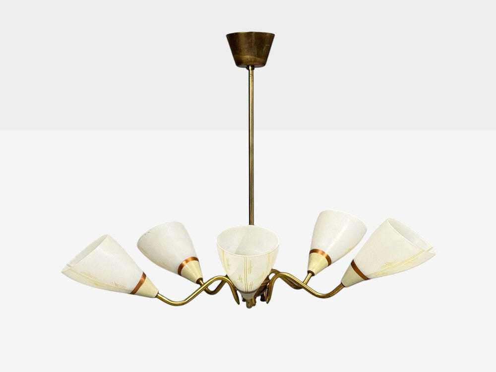 Swedish Modern, Pendant Light, Opaline Glass, Brass, Sweden, 1940s