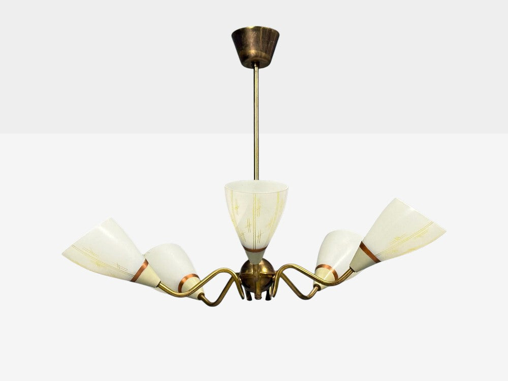 Swedish Modern, Pendant Light, Opaline Glass, Brass, Sweden, 1940s
