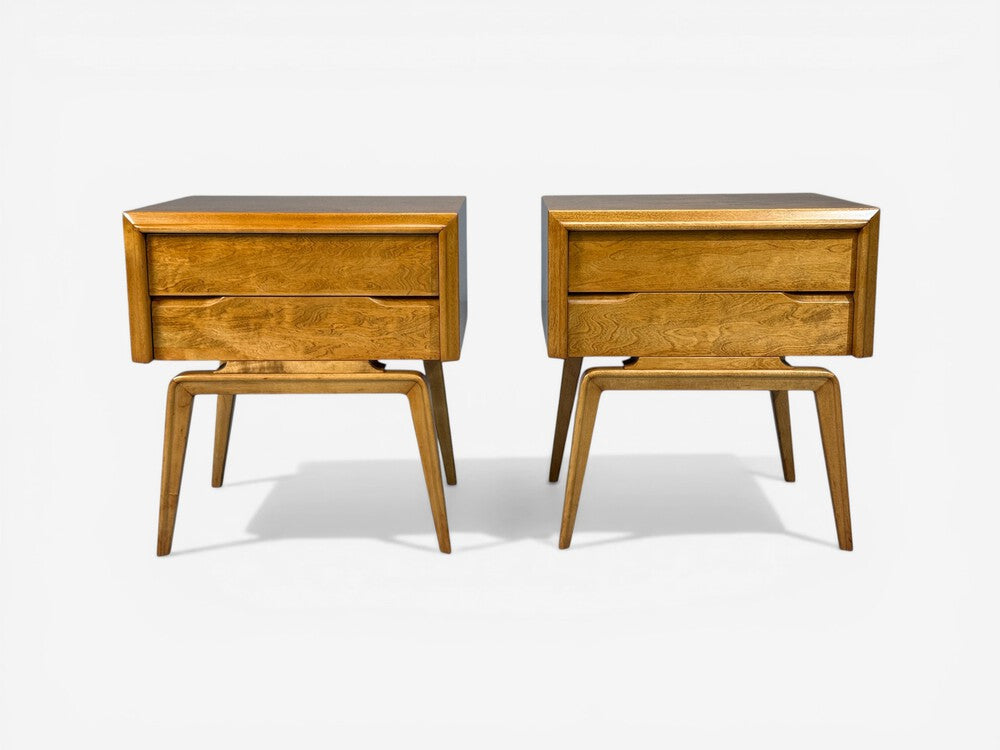Edmond J Spence, Nightstands, Burled Maple, Bentwood, Sweden, 1960s