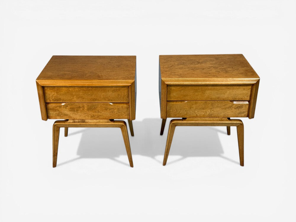 Edmond J Spence, Nightstands, Burled Maple, Bentwood, Sweden, 1960s