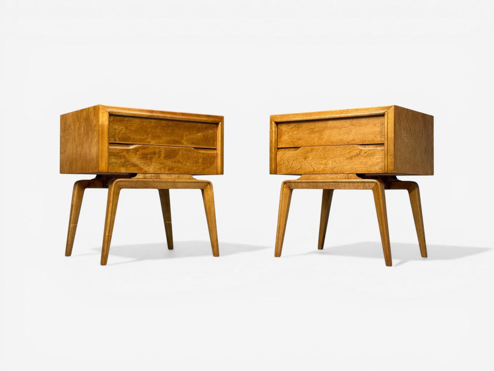 Edmond J Spence, Nightstands, Burled Maple, Bentwood, Sweden, 1960s