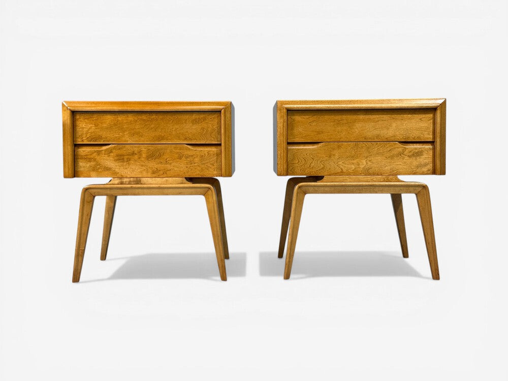 Edmond J Spence, Dresser and Nightstands, Burled Maple, Bentwood, Sweden, 1960s
