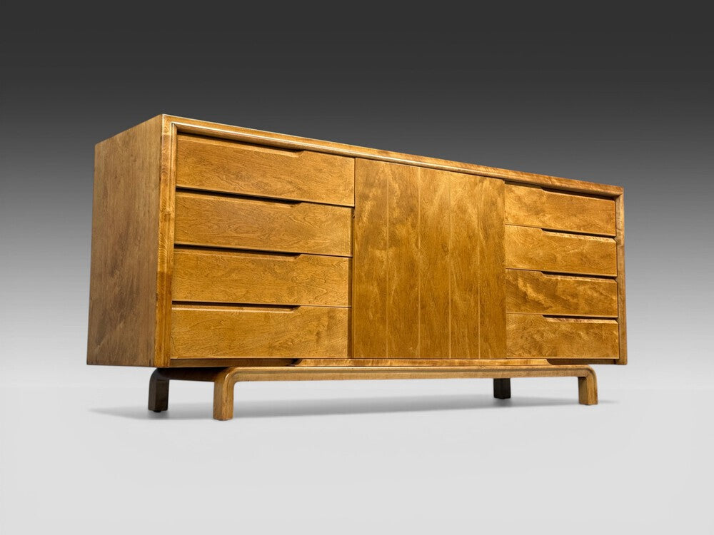 Edmond J Spence, Dresser and Nightstands, Burled Maple, Bentwood, Sweden, 1960s