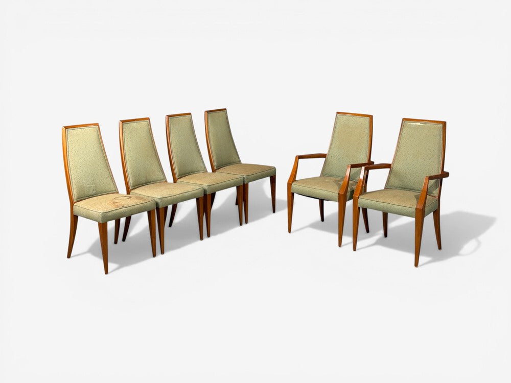 Grosfeld House, Six Dining Chairs, Walnut, Fabric, USA, 1970s