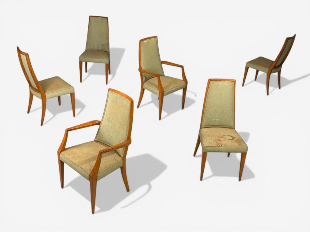 Grosfeld House, Six Dining Chairs, Walnut, Fabric, USA, 1970s
