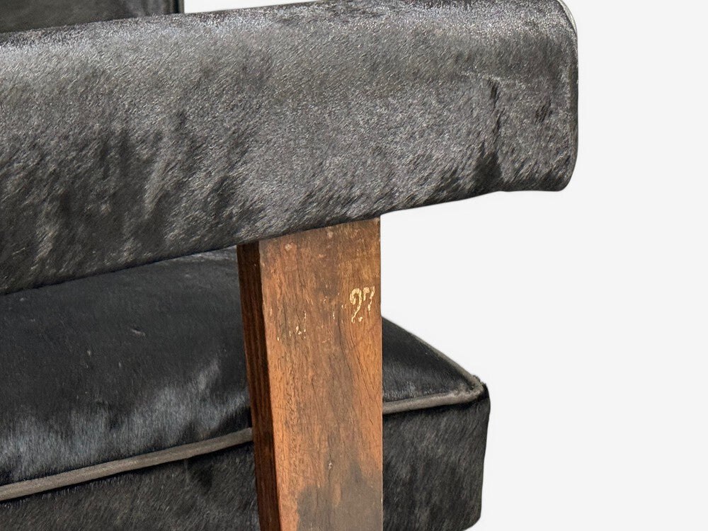 Pierre Jeanneret, Advocate Armchairs, Black Cowhide, Teak, Chandigarh, 1960s