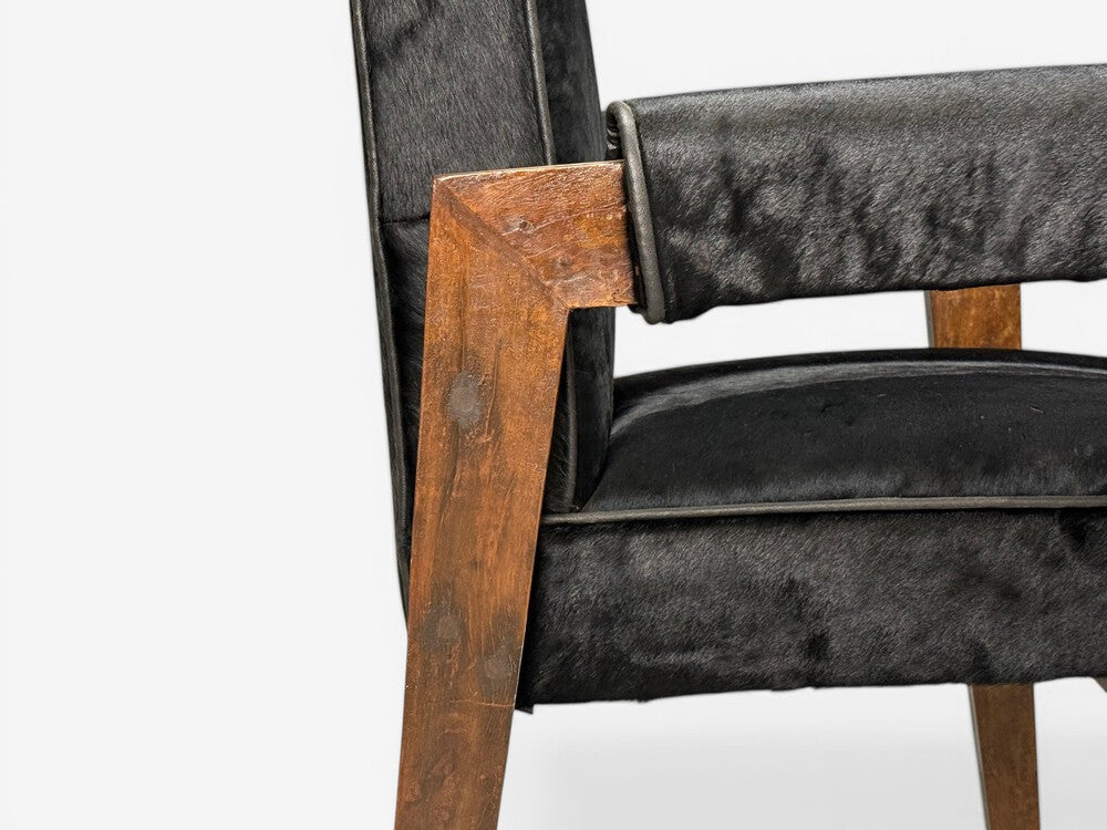 Pierre Jeanneret, Advocate Armchairs, Black Cowhide, Teak, Chandigarh, 1960s