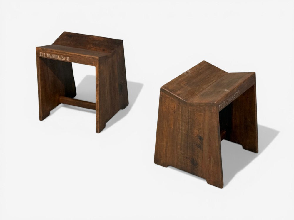 Pierre Jeanneret, Sewing Stools, Teak, Chandigarh, India, 1960s