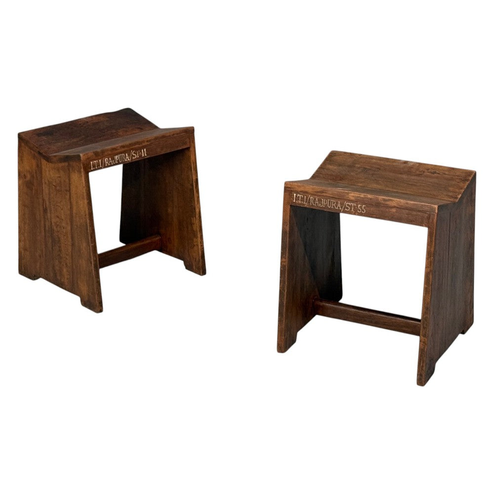 Pierre Jeanneret, Sewing Stools, Teak, Chandigarh, India, 1960s