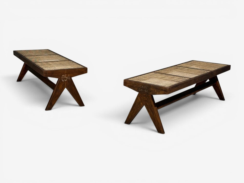 Pierre Jeanneret, Three Seat Benches, Teak, Cane, Chandigarh, India, 1960s