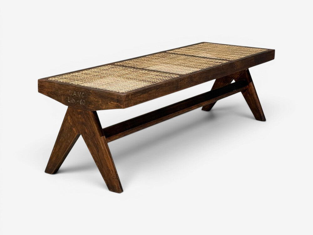 Pierre Jeanneret, Three Seat Benches, Teak, Cane, Chandigarh, India, 1960s