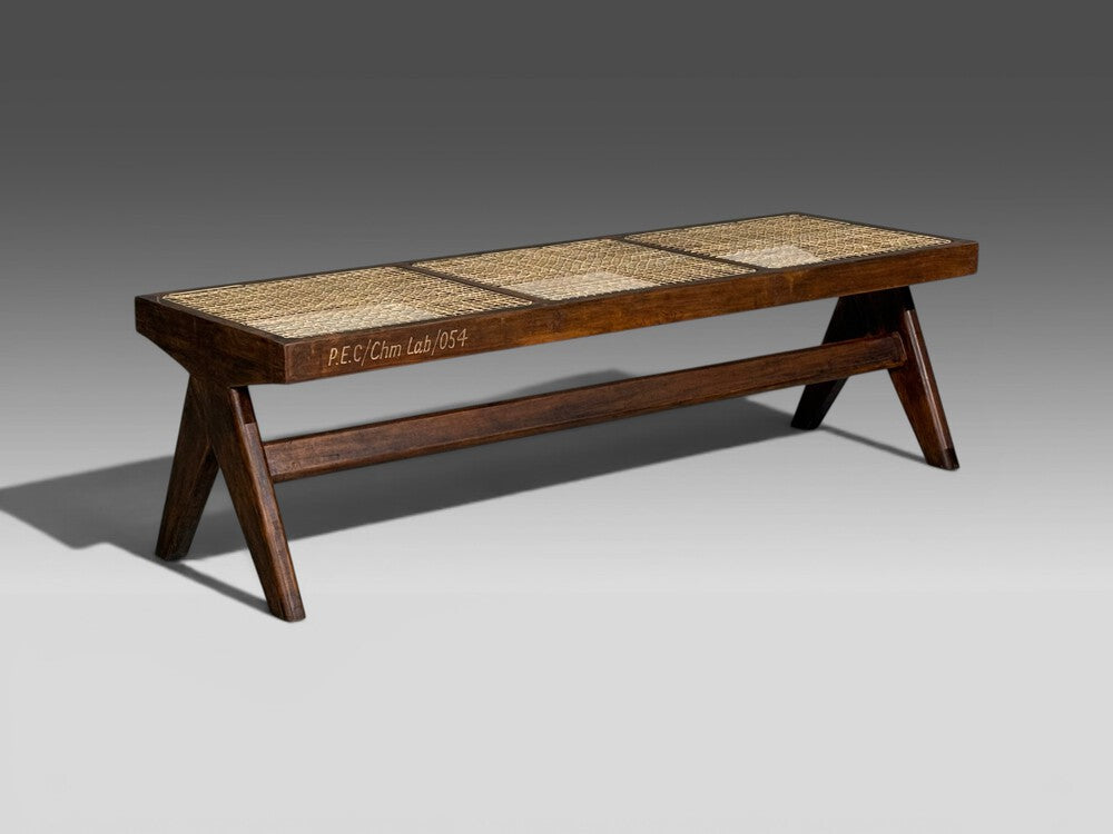 Pierre Jeanneret, Three Seat Benches, Teak, Cane, Chandigarh, India, 1960s