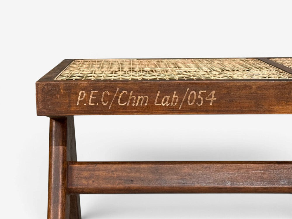 Pierre Jeanneret, Three Seat Benches, Teak, Cane, Chandigarh, India, 1960s