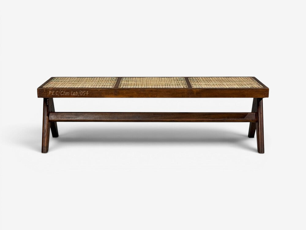 Pierre Jeanneret, Three Seat Benches, Teak, Cane, Chandigarh, India, 1960s