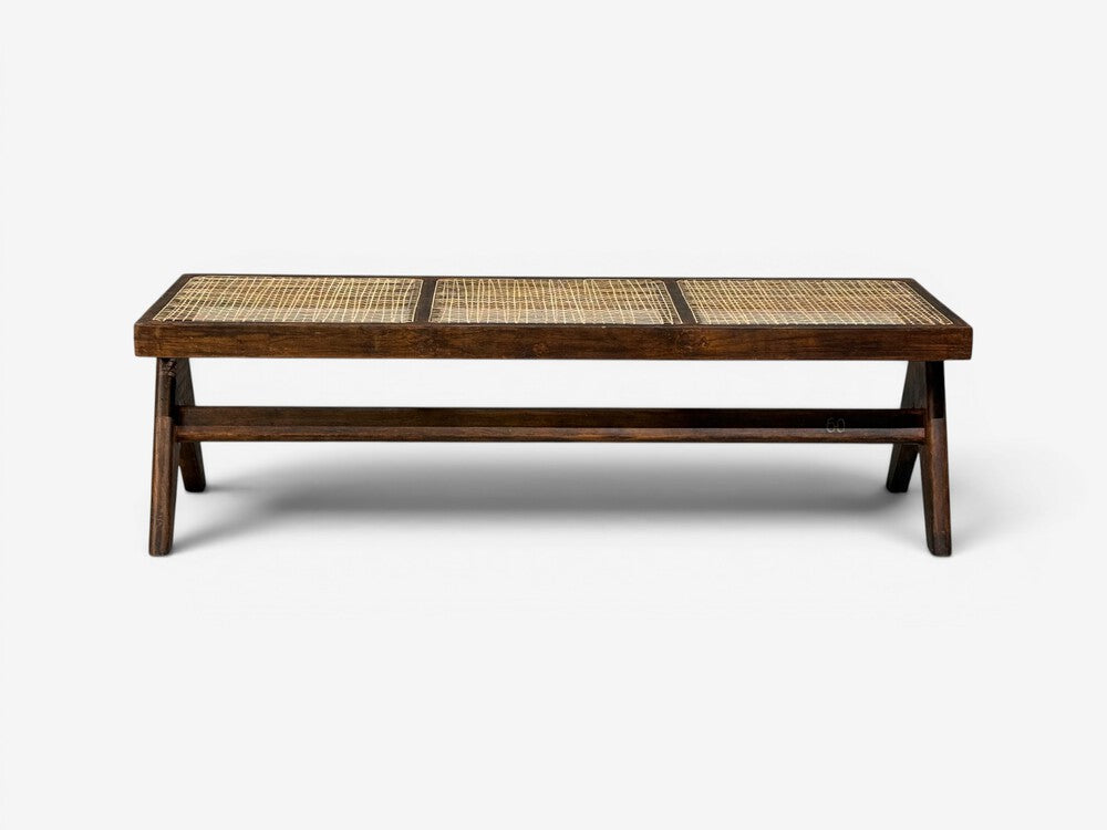 Pierre Jeanneret, Three Seat Benches, Teak, Cane, Chandigarh, India, 1960s