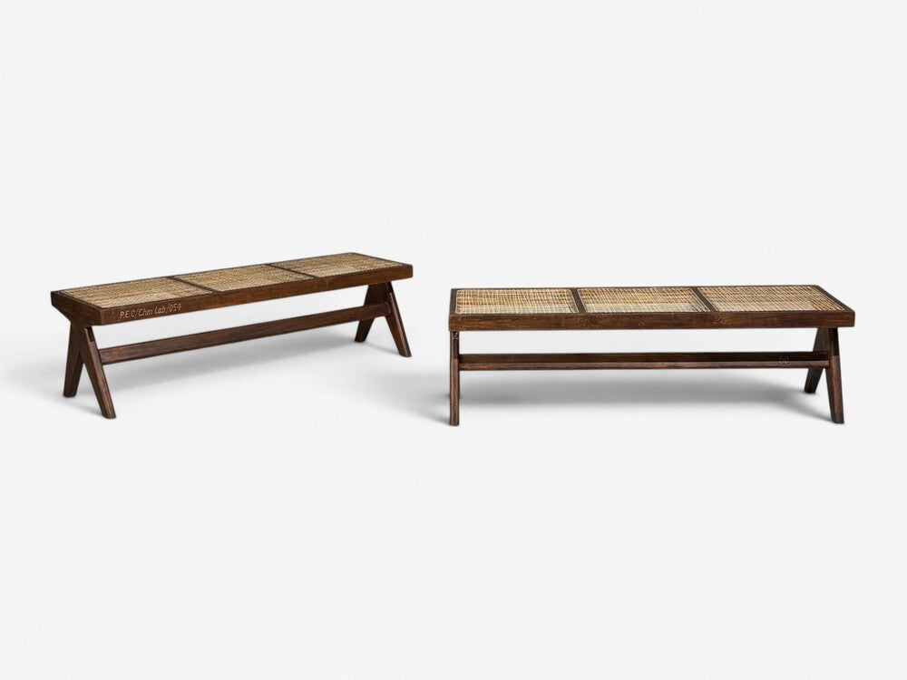 Pierre Jeanneret, Three Seat Benches, Teak, Cane, Chandigarh, India, 1960s